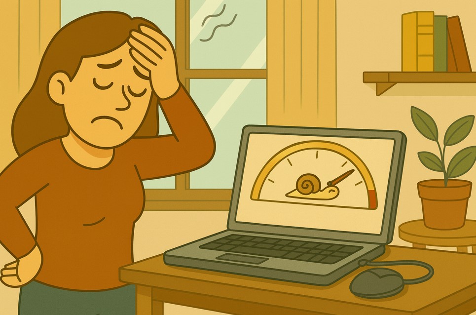 Lassú laptop illusztráció